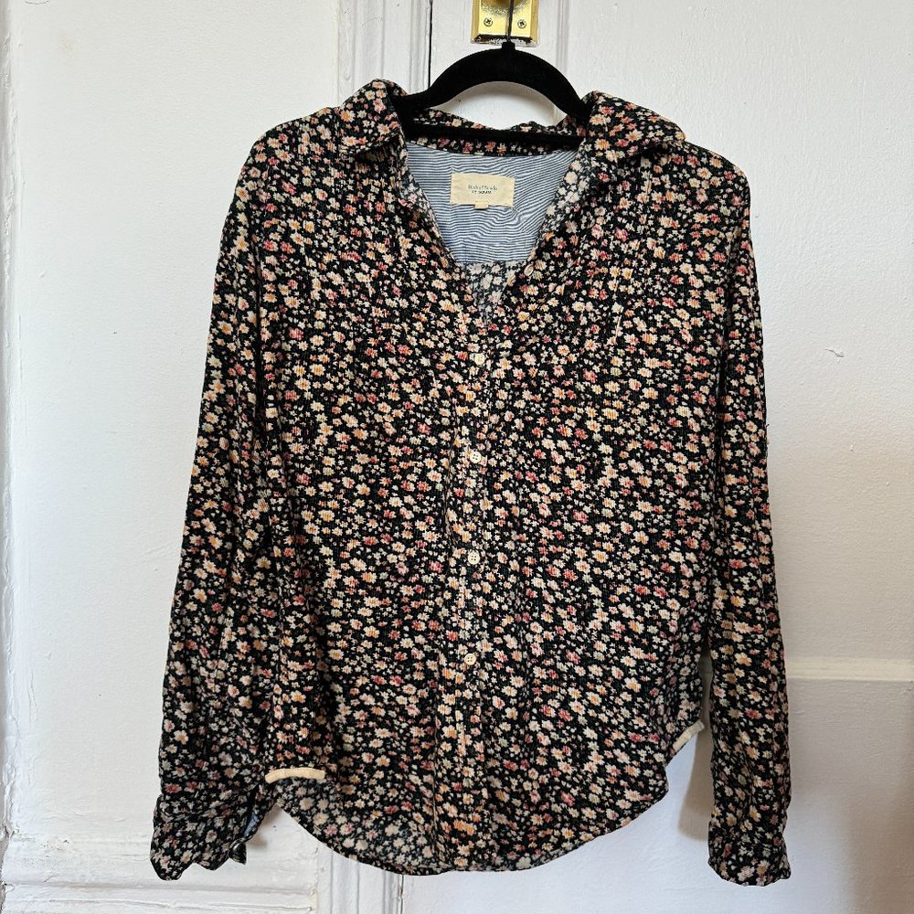 Trovata Birds of Paradis corduroy floral 100% button down blouse, Size XS